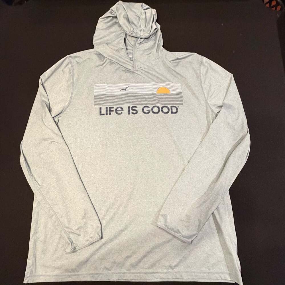 Life Is Good Sunset Waves Long Sleeve Hooded Tee Heathered Blue/Gray
